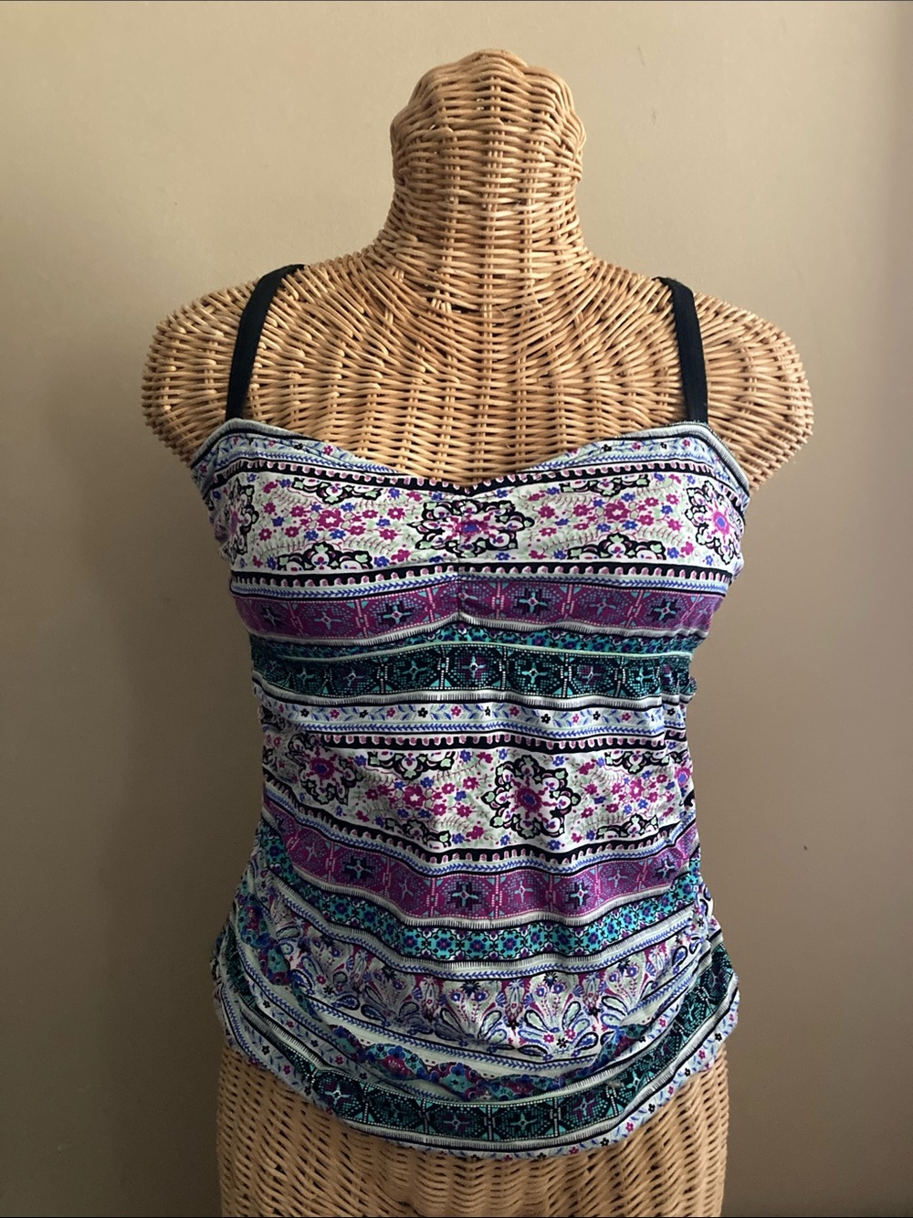 Women’s Multicolor Printed Swim Top - Black Straps M